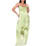 1 Custom Casual Digital Printing Straps Long Dress with Pocket