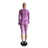 Spring Solid Color Hollow Lace Long Sleeve Two-piece Set