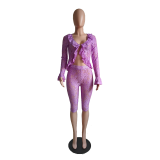 Spring Solid Color Hollow Lace Long Sleeve Two-piece Set