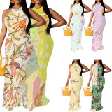 1 Custom Casual Digital Printing Sleeveless Round Neck Long Dresses