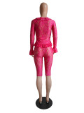 Spring Solid Color Hollow Lace Long Sleeve Two-piece Set