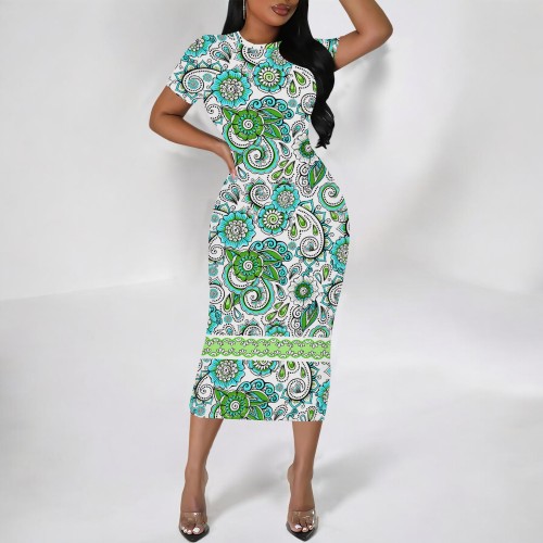 1 Custom Casual Digital Printing Short Sleeve Mid Dress