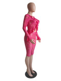 Spring Solid Color Hollow Lace Long Sleeve Two-piece Set