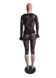 Spring Solid Color Hollow Lace Long Sleeve Two-piece Set