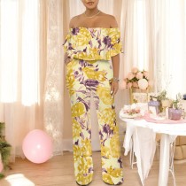 1 Custom Casual Digital Printing Off Shoulder One Piece Jumpstuis with Pocket