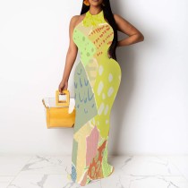1 Custom Casual Digital Printing Sleeveless Round Neck Long Dresses