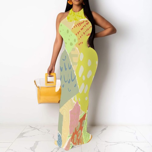 1 Custom Casual Digital Printing Sleeveless Round Neck Long Dresses