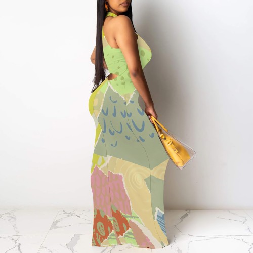 1 Custom Casual Digital Printing Sleeveless Round Neck Long Dresses