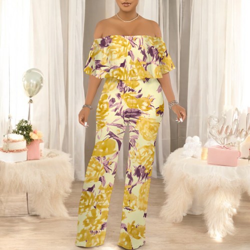 1 Custom Casual Digital Printing Off Shoulder One Piece Jumpstuis with Pocket