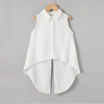 Ladies White Sleeveless Collared Bow Tie Blouse