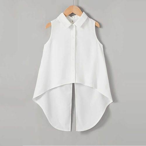 Ladies White Sleeveless Collared Bow Tie Blouse