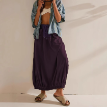 Women's Elastic Waist Drawstring Gathered Hem Skirt