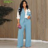 Women's Patchwork Lapel Loose Single Breasted Two Piece