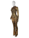 Casual Tight Long Sleeve Zipper High Neck Flared Two Piece