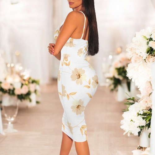 1 Custom Casual Digital Printing Straps V Neck Midi Dresses