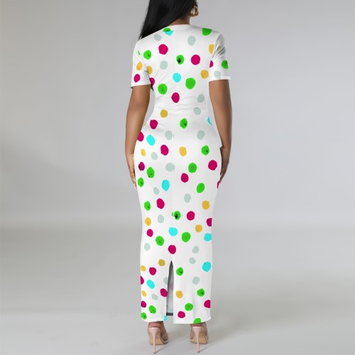 1 Custom Casual Digital Printing V Neck Long Dresses