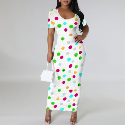 1 Custom Casual Digital Printing V Neck Long Dresses