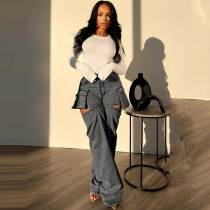 Women's Sexy Denim Pants Hollow Out Detachable Into Shorts Y2K Stretch Cargo Jeans