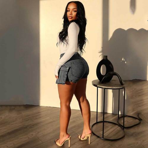 Women's Sexy Denim Pants Hollow Out Detachable Into Shorts Y2K Stretch Cargo Jeans