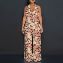 1 Custom Casual Digital Printing Halter Backless One Piece Jumpsuits with Pockets