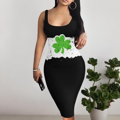 1 Custom Casual Digital Printing U Neck Sleeveless Midi Dress