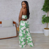2025 New Elegant Tube Top Printed Waist-baring Wide-leg Jumpsuit