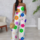 2025 New Elegant Tube Top Printed Waist-baring Wide-leg Jumpsuit