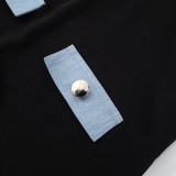 Black Denim Contrast Summer Women'S Jumpsuit Shorts Rompers