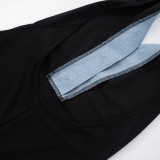 Black Denim Contrast Summer Women'S Jumpsuit Shorts Rompers