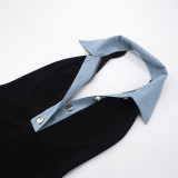 Black Denim Contrast Summer Women'S Jumpsuit Shorts Rompers