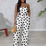 2025 New Elegant Tube Top Printed Waist-baring Wide-leg Jumpsuit
