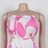 2025 New Elegant Tube Top Printed Waist-baring Wide-leg Jumpsuit