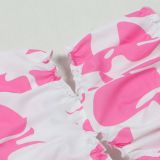 2025 New Elegant Tube Top Printed Waist-baring Wide-leg Jumpsuit