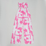 2025 New Elegant Tube Top Printed Waist-baring Wide-leg Jumpsuit
