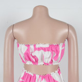 2025 New Elegant Tube Top Printed Waist-baring Wide-leg Jumpsuit