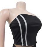 Womens 2 Pieces Stripes Tube Tops Bodycon Wide Leg Pants Tracksuit Outfits Set