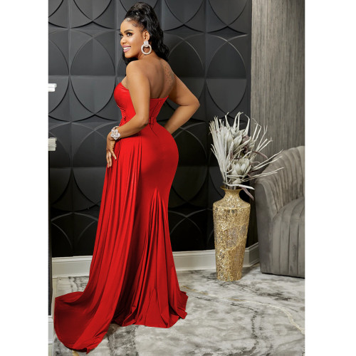 Solid One Shoulder Bodycon Maxi Dress Ruched Bridesmaid Evening Dress