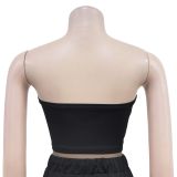 Womens 2 Pieces Stripes Tube Tops Bodycon Wide Leg Pants Tracksuit Outfits Set