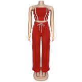 Womens 2 Pieces Stripes Tube Tops Bodycon Wide Leg Pants Tracksuit Outfits Set