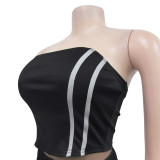 Womens 2 Pieces Stripes Tube Tops Bodycon Wide Leg Pants Tracksuit Outfits Set