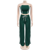 Womens 2 Pieces Stripes Tube Tops Bodycon Wide Leg Pants Tracksuit Outfits Set