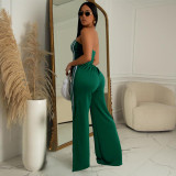 Womens 2 Pieces Stripes Tube Tops Bodycon Wide Leg Pants Tracksuit Outfits Set