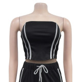 Womens 2 Pieces Stripes Tube Tops Bodycon Wide Leg Pants Tracksuit Outfits Set