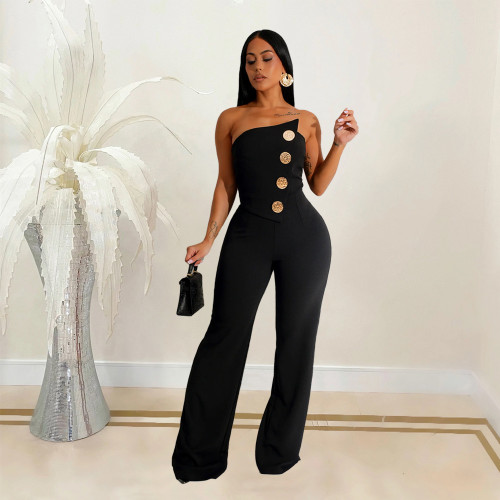 Pure Heart Strapless Button Jumpsuit