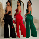 Womens 2 Pieces Stripes Tube Tops Bodycon Wide Leg Pants Tracksuit Outfits Set