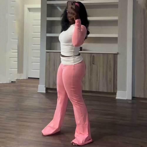 Solid Contrast Color High Waist Velvet Sports Yoga Trousers Set