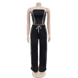 Womens 2 Pieces Stripes Tube Tops Bodycon Wide Leg Pants Tracksuit Outfits Set