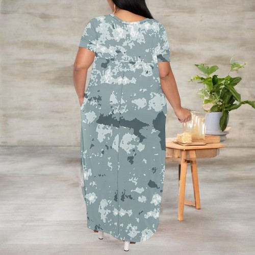 1 Piece Custom Casual Print V Neck Short Sleeve Plus Size Maxi Dresses