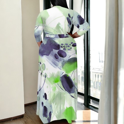 1 Piece Custom Casual Plus Size V Neck 3/4 Sleeve Flowy Party Evening Sundress