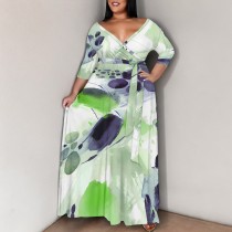 1 Piece Custom Casual Plus Size V Neck 3/4 Sleeve Flowy Party Evening Sundress